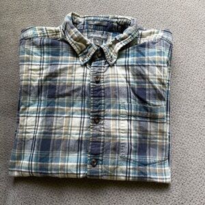 Eddie Bauer Button Down Shirt Men's Large Blue Plaid Flannel Cotton Long Sleeve